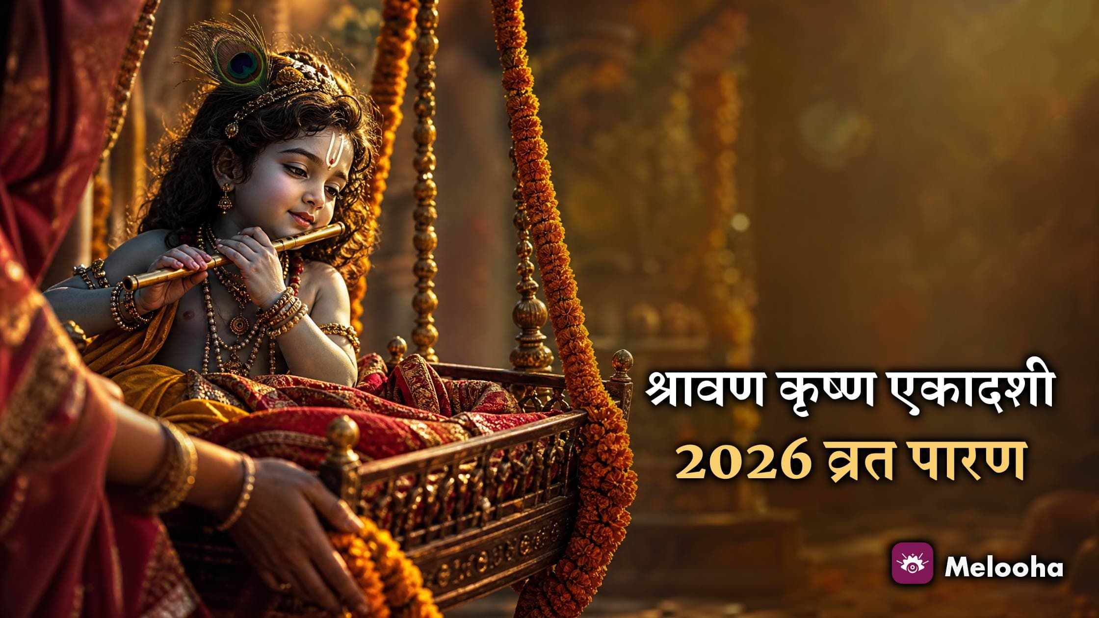 श्रावण कृष्ण एकादशी 2026 व्रत और पूजा का चित्रण, दीपक और तुलसी के साथ भगवान विष्णु
